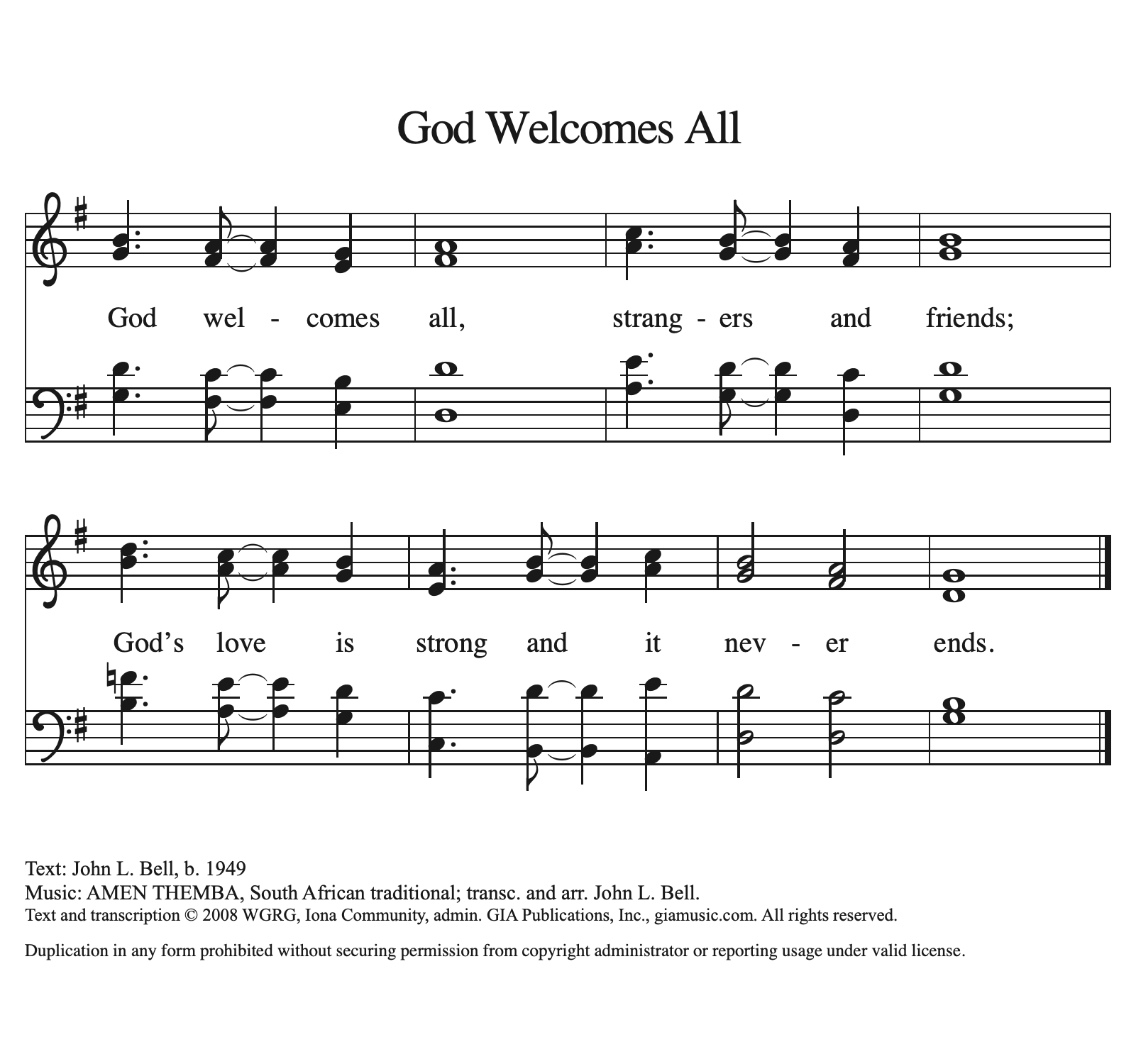 God Welcomes All (Harmony)