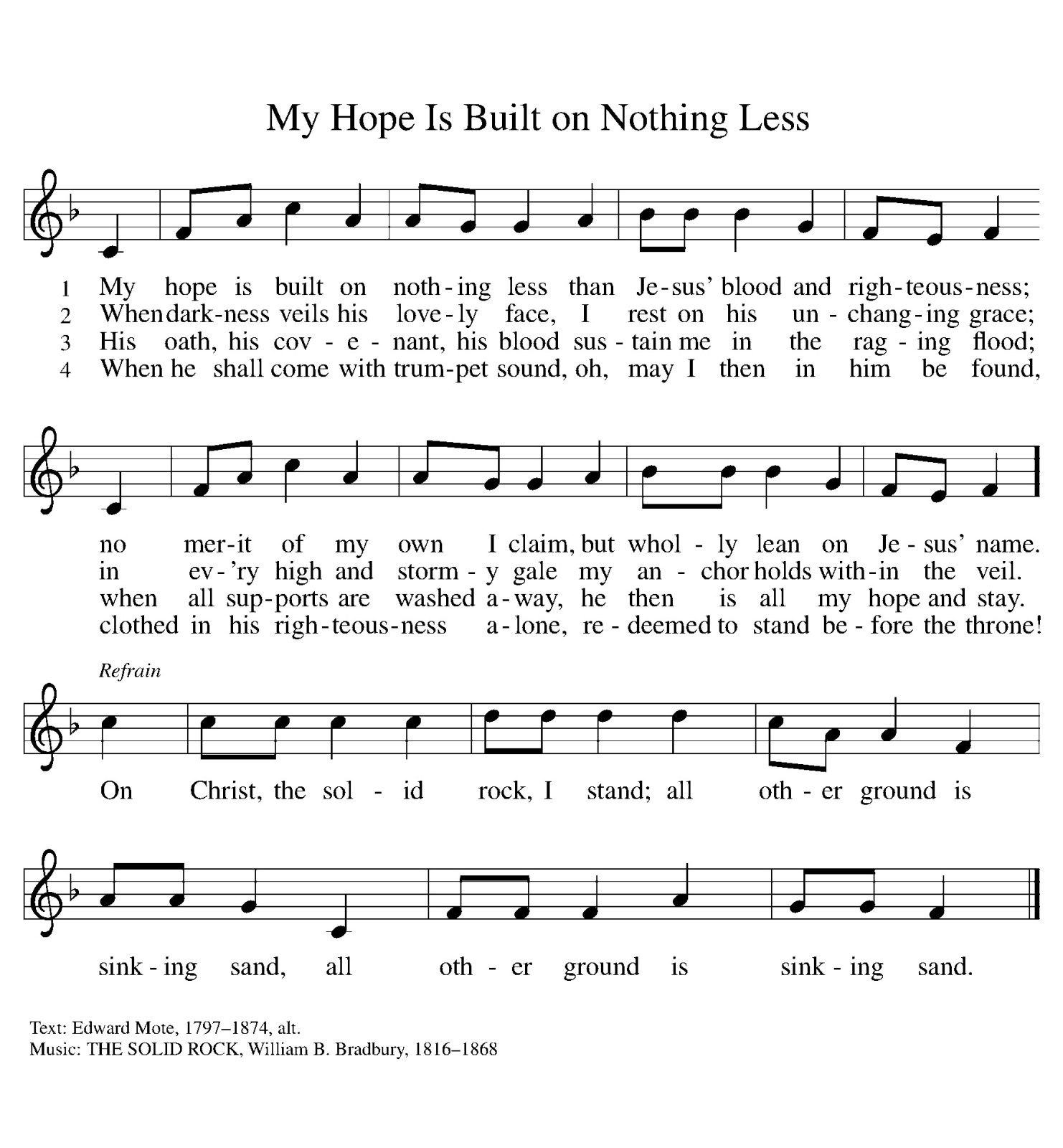 My Hope Is Built on Nothing Less (THE SOLID ROCK) (Melody)