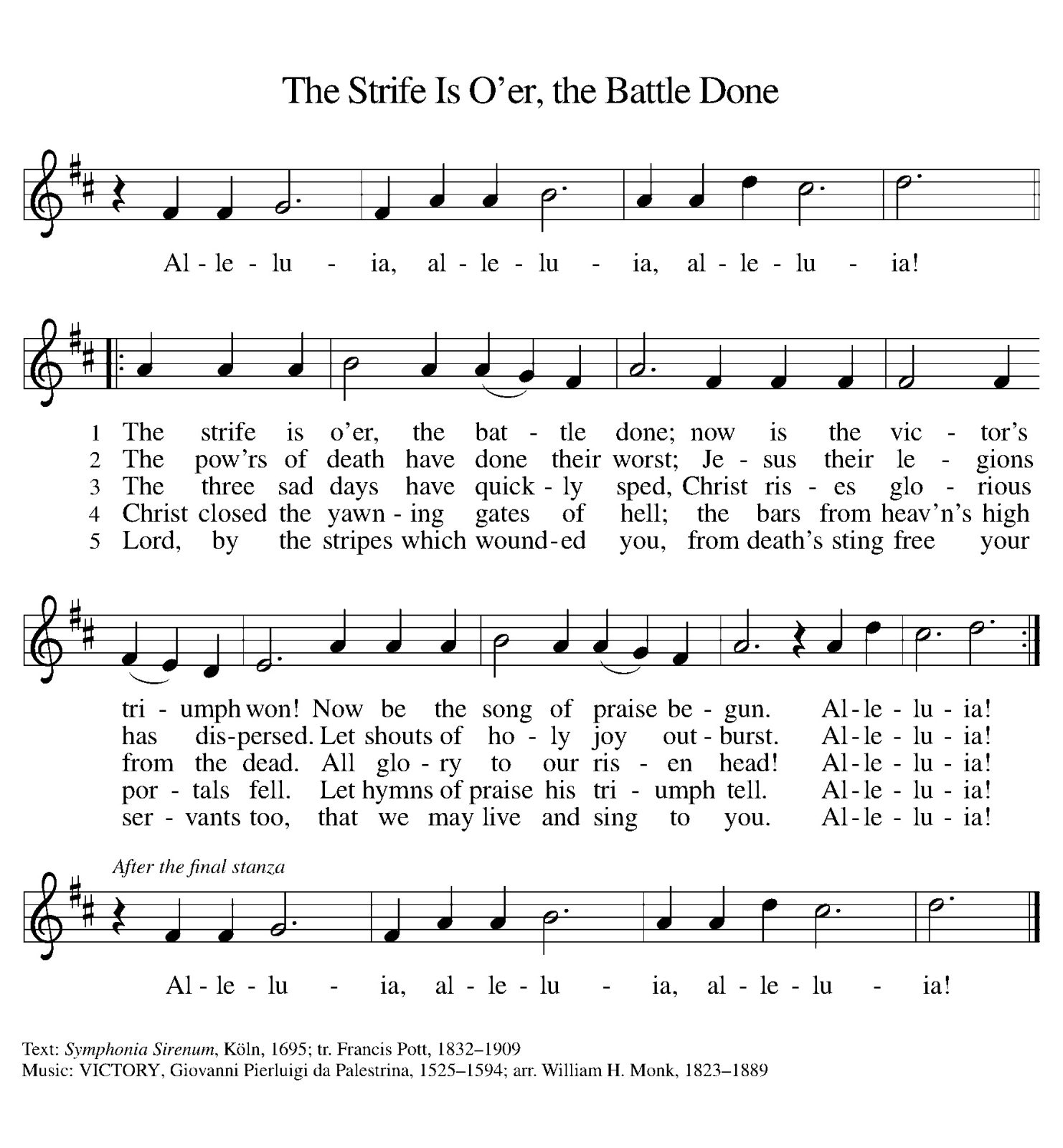 The Strife Is O'er, the Battle Done (Melody)