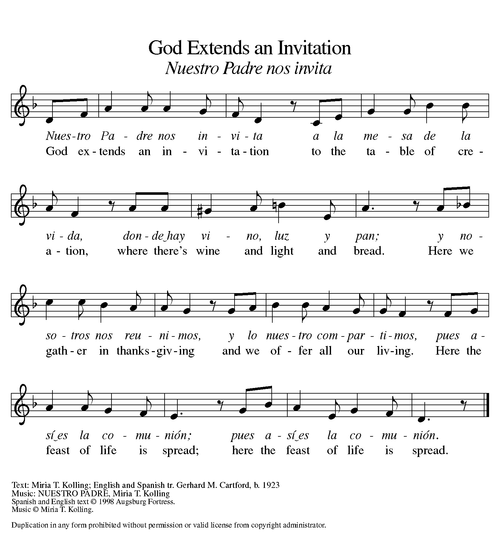 God Extends an Invitation Nuestro Padre nos invita (Melody)